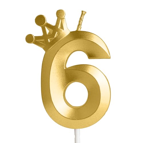 Hongplus Gold Zahl 6 Geburtstagskerze mit Krone Kuchen Kerzen, Kerzen für Kuchen, Krone Happy 6 Birthday Kerzen Cake Topper Dekorationen für Mädchen Jungen Geburtstag Jubiläum Party Hongplus Gold Zahl 6 Geburtstagskerze mit Krone Kuchen Kerzen, Kerzen für Kuchen, Krone Happy 6 Birthday Kerzen Cake Topper Dekorationen für Mädchen Jungen Geburtstag Jubiläum Party von Hongplus