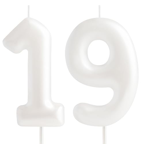 Hongplus Kerze zum 19. Geburtstag – weiße Kerzen zum 19. Geburtstag für Kuchen, Kuchendekoration, Dekoration für Mädchen und Frauen, pastellfarben, süß, Geburtstag, Party-Dekorationen von Hongplus