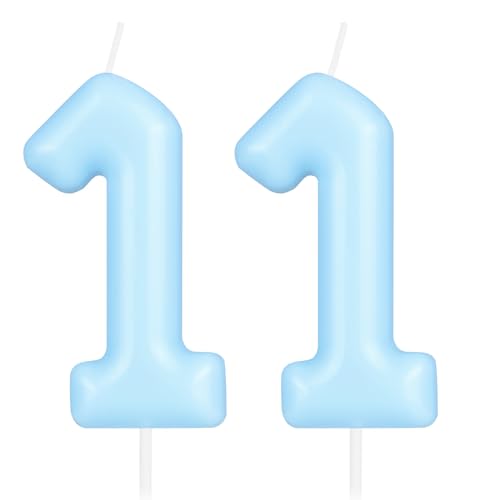 Hongplus Macaron Blue Number 11 Candle, 11 Birthday Candle, Macaron Blue Happy Birthday Candles for Cake, Cake Topper Decorations for Girls Boys Pastel Sweet 11 Birthday Party Decorations von Hongplus
