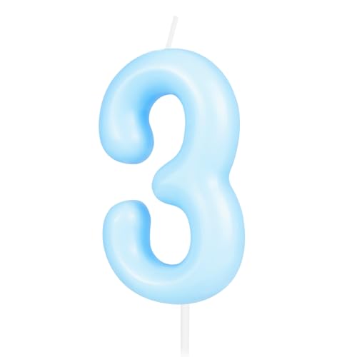Hongplus Macaron Blue Number 3 Candle, 3 Birthday Candle, Macaron Blue Happy Birthday Candles for Cake, Blue Cake Topper Decorations for Girls Boys Pastel Sweet 3 Birthday Party Decorations Supplies von Hongplus