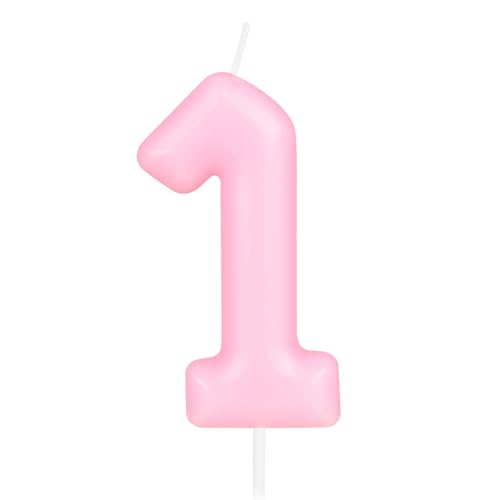 Hongplus Macaron-Kerze, rosa Nummer 1, erste Geburtstagskerze, Macaron rosa Happy Birthday-Kerzen für Kuchen, rosa Kuchenaufsatz, Dekorationen für Mädchen, Frauen, pastellfarben, süße von Hongplus