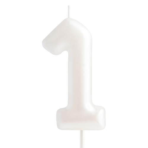 Hongplus Macaron Kerze Nummer 1, Geburtstagskerze – Weiß Happy First Birthday Cake Toppers für Mädchen Pastell Süße Geburtstag Party Dekorationen von Hongplus