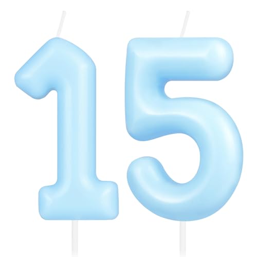 Hongplus Macaron Kerze Zahl 15, Happy Birthday Kerze für Kuchen, Blau, Mädchen & Jungen, Pastell Sweet 15 Geburtstag Party Dekorationen Hongplus Macaron Kerze Zahl 15, Happy Birthday Kerze für Kuchen, Blau, Mädchen & Jungen, Pastell Sweet 15 Geburtstag Party Dekorationen von Hongplus