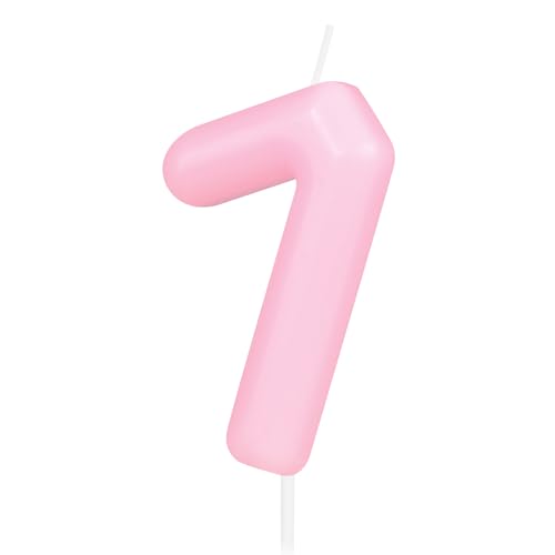 Hongplus Macaron Kerze in rosa Zahl 7, 7 Geburtstagskerzen, Macaron Pink Happy Birthday Kerzen für Kuchen, Kuchendekoration, Dekorationen für Mädchen und Frauen, Pastell, süß, 7. Geburtstag, von Hongplus