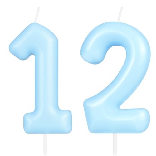Hongplus Macaron Kerze mit Zahl 12, Happy Birthday Kerzen für Kuchen, blaue Kuchendekoration, Dekorationen für Mädchen und Jungen, pastellsüß, 12 Geburtstagsparty-Dekorationen Hongplus Macaron Kerze mit Zahl 12, Happy Birthday Kerzen für Kuchen, blaue Kuchendekoration, Dekorationen für Mädchen und Jungen, pastellsüß, 12 Geburtstagsparty-Dekorationen von Hongplus