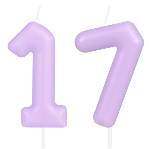 Hongplus Macaron Kerze mit Zahl 17 – lila Happy Birthday Kerzen für Kuchen, 17. Geburtstag, Kuchendekoration, Dekorationen für Mädchen und Frauen, Pastell, süß, 17. Geburtstag, Party-Dekorationen von Hongplus