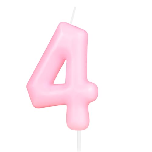 Hongplus Macaron Kerze mit Zahl 4, 4 Geburtstagskerzen, Macaron Pink Happy Birthday Kerzen für Kuchen, rosa Kuchendekoration, Dekoration für Mädchen und Frauen, pastellsüß, 4 von Hongplus