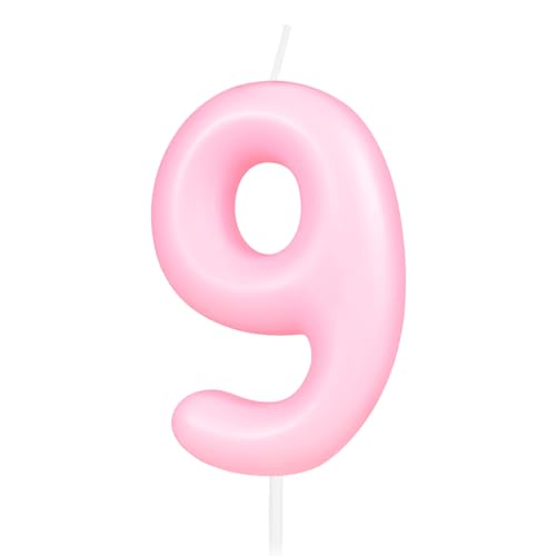 Hongplus Macaron-Kerze mit der Zahl 9, rosa Kerze für 9 Geburtstage, Macaron-Kerzen für Kuchen, Kuchendekoration, Dekoration für Mädchen und Frauen, pastellfarben, süß, Party-Dekorationen von Hongplus