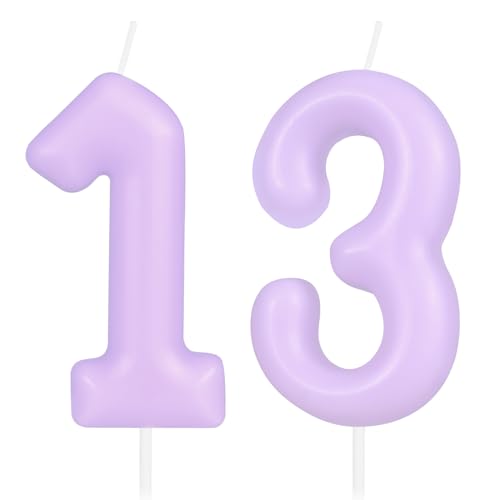 Hongplus Macaron Purple Number 13 Candle, 13 Birthday Candle, Macaron Purple Happy Birthday Candles for Cake, Purple Cake Topper Decorations for Girls Women Pastell Sweet 13 Birthday Party Decorations von Hongplus