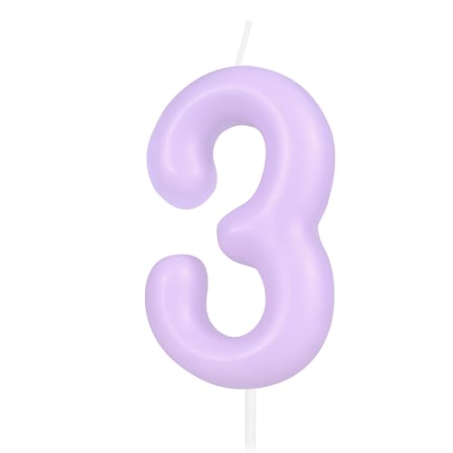 Hongplus Macaron Purple Number 3 Candle, 3 Birthday Candle, Macaron Purple Happy Birthday Candles for Cake, Purple Cake Topper Decorations for Girl Women Pastel Sweet 3 Birthday Party Decorations Hongplus Macaron Purple Number 3 Candle, 3 Birthday Candle, Macaron Purple Happy Birthday Candles for Cake, Purple Cake Topper Decorations for Girl Women Pastel Sweet 3 Birthday Party Decorations von Hongplus