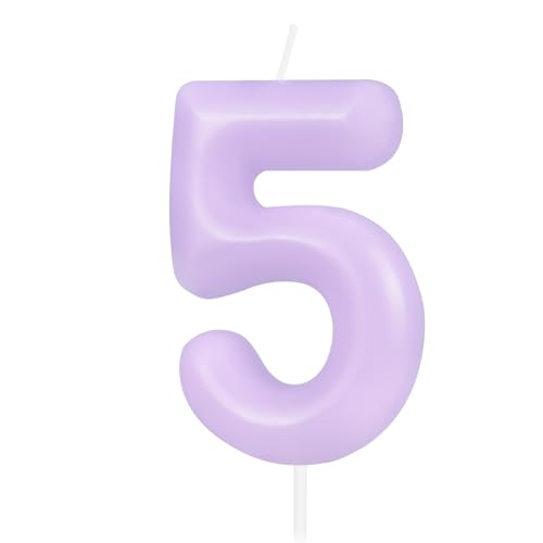 Hongplus Macaron Purple Number 5 Candle, 5 Birthday Candle, Macaron Purple Happy Birthday Candles for Cake, Purple Cake Topper Decorations for Girl Women Pastell Sweet 5 Birthday Party Decorations von Hongplus