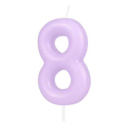 Hongplus Macaron Purple Number 8 Candle, 8 Birthday Candle, Macaron Purple Happy Birthday Candles for Cake, Cake Topper Decorations for Girl Women Pastell Sweet 8 Birthday Party Decorations von Hongplus