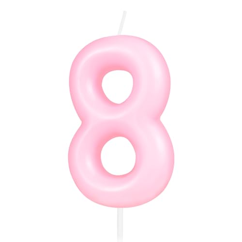 Hongplus Macaron rosa Kerze mit Zahl 8, 8 Geburtstagskerzen, Macaron Pink Happy Birthday Kerzen für Kuchen, Kuchendekoration, Dekorationen für Mädchen und Frauen, pastellsüß, 8. Geburtstag, von Hongplus