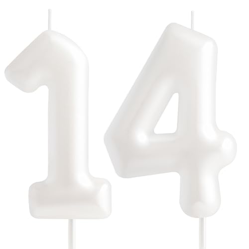 Hongplus Macaron weiße Kerze mit Zahl 14, Kerze zum 14. Geburtstag, weiße Kerzen zum 14. Geburtstag, für Kuchen, Kuchendekoration, Dekoration für Mädchen und Frauen, pastellfarben, süß, Hongplus Macaron weiße Kerze mit Zahl 14, Kerze zum 14. Geburtstag, weiße Kerzen zum 14. Geburtstag, für Kuchen, Kuchendekoration, Dekoration für Mädchen und Frauen, pastellfarben, süß, von Hongplus