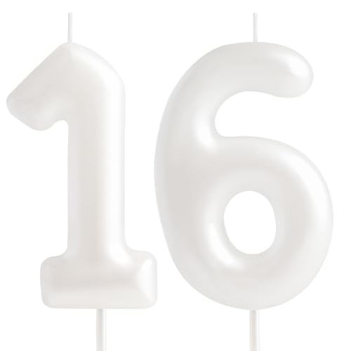Hongplus Macaron weiße Kerze mit Zahl 16, Kerze zum 16. Geburtstag, weiße Kerzen zum für Kuchen, Tortenaufsatz, Dekorationen für Mädchen, Frauen, Pastell, süß, 16. Geburtstag Hongplus Macaron weiße Kerze mit Zahl 16, Kerze zum 16. Geburtstag, weiße Kerzen zum für Kuchen, Tortenaufsatz, Dekorationen für Mädchen, Frauen, Pastell, süß, 16. Geburtstag von Hongplus