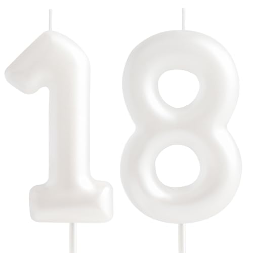Hongplus Macaron weiße Kerze mit Zahl 18, Kerze zum 18. Geburtstag, weiße Kerzen zum 18. Geburtstag, für Kuchen, Kuchendekoration, Dekoration für Mädchen und Frauen, pastellfarben, süß, Hongplus Macaron weiße Kerze mit Zahl 18, Kerze zum 18. Geburtstag, weiße Kerzen zum 18. Geburtstag, für Kuchen, Kuchendekoration, Dekoration für Mädchen und Frauen, pastellfarben, süß, von Hongplus