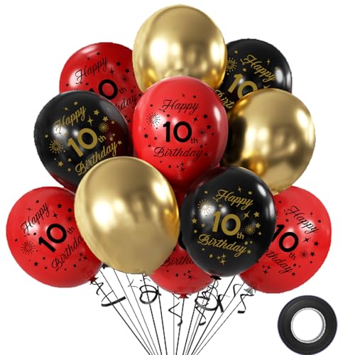 Luftballons 10 Geburtstag Junge Mädchen, 12 Stück Luftballons Schwarz Rote Deko 10.Geburtstag, 12 Zoll Happy Birthday Konfetti Balloons für Geburtstagsfeiern Luftballons 10 Geburtstag Junge Mädchen, 12 Stück Luftballons Schwarz Rote Deko 10.Geburtstag, 12 Zoll Happy Birthday Konfetti Balloons für Geburtstagsfeiern von Hongplus