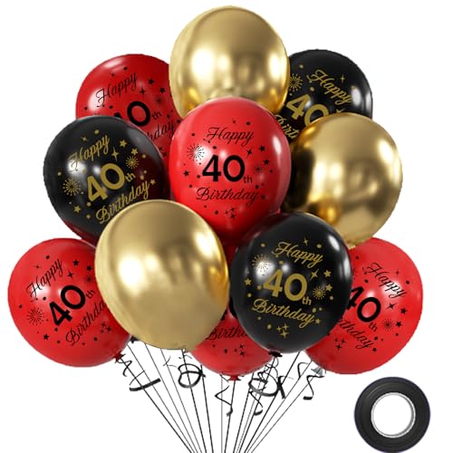 Luftballons 40 Geburtstag Frauen Mann, 12 Stück Luftballons Schwarz Rote Deko 40.Geburtstag, 12 Zoll Happy Birthday Konfetti Balloons für Geburtstagsfeiern Luftballons 40 Geburtstag Frauen Mann, 12 Stück Luftballons Schwarz Rote Deko 40.Geburtstag, 12 Zoll Happy Birthday Konfetti Balloons für Geburtstagsfeiern von Hongplus