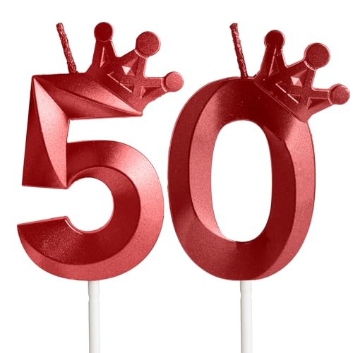 Rote Geburtstagskerzen, Zahl 50, Happy 50th Birthday, Tortenaufsatz, 3D-Krone, Zahlenkerze, Geburtstagskerze, 50 Kerzen, Geburtstag für Jungen und Mädchen, Hochzeit, Geburtstag, Dekoration, Rot, Rote Geburtstagskerzen, Zahl 50, Happy 50th Birthday, Tortenaufsatz, 3D-Krone, Zahlenkerze, Geburtstagskerze, 50 Kerzen, Geburtstag für Jungen und Mädchen, Hochzeit, Geburtstag, Dekoration, Rot, von Hongplus