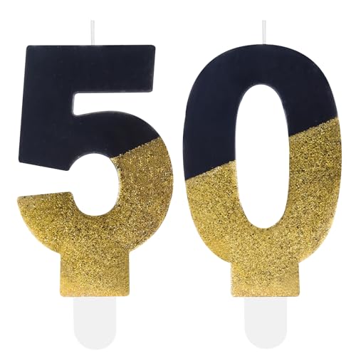 Schwarz Gold Glitzer 50 Geburtstag Kerzen Zahl 50 Kerzen Kuchen Kerze Kerzen für Kuchen Happy 50th Birthday Cake Topper Dekorationen für Mädchen Jungen Männer Frauen Geburtstag Jahrestag Hochzeit von Hongplus