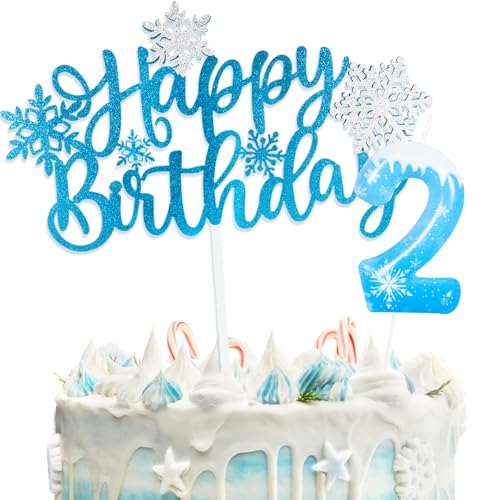 Snow Thema Kuchen Deko mit Happy Birthday Tortendeko und Geburtstagskerzen Zahl 2 für 2.Geburtstag Mädchen Junge Kinder Geburtstagsfeier Snow Thema Kuchen Deko mit Happy Birthday Tortendeko und Geburtstagskerzen Zahl 2 für 2.Geburtstag Mädchen Junge Kinder Geburtstagsfeier von Hongplus