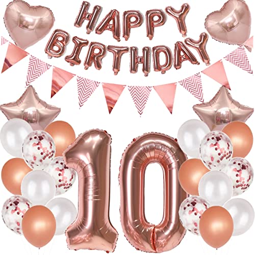 Luftballons 10 Geburtstags deko Mädchen set, Folienballon 10 jahre Geburtstag Deko RoseGold ballons 10 jahre Geburtstag deko Mädchen,Geburtstagsdeko 10. geburtstag deko 10 jahre Mädchen (number 10) von Hongyantech