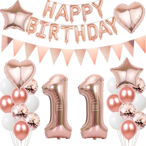 Luftballons 11 Geburtstags deko Mädchen set, Folienballon 11 jahre Geburtstag Deko RoseGold ballons 11 jahre Geburtstag deko Mädchen,Geburtstagsdeko 11. geburtstag deko 11 jahre Mädchen (number 11) von Hongyantech