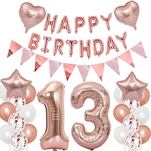 Luftballons 13 Geburtstags deko Mädchen set, Folienballon 13 jahre Geburtstag Deko RoseGold ballons 13 jahre Geburtstag deko Mädchen,Geburtstagsdeko 13. geburtstag deko 13 jahre Mädchen (number 13) von Hongyantech