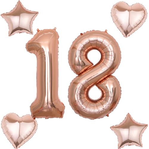 2 Luftballons Zahl 18 rosegold+4 pcs herz/stern Folienballon 18 .Geburtstag Deko mädchen rosegold,40" Luftballons 18 .geburtstagsdeko mädchen 18 jahre,ballon 18. geburtstag deko (rosegold 18) von Hongyantech