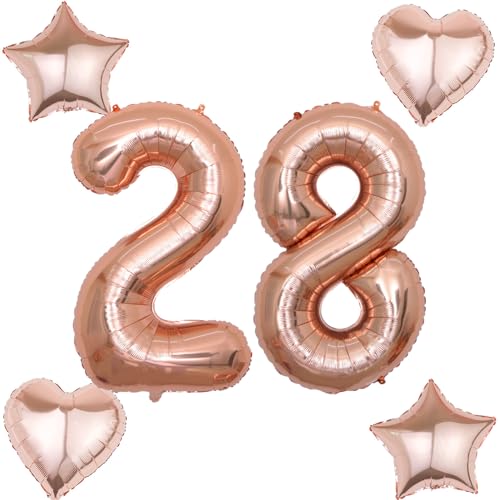 2 Luftballons Zahl 28 rosegold+4 pcs herz/stern Folienballon 28 .Geburtstag Deko frau rosegold ,40" Luftballons 28 .geburtstagsdeko frauen 28 jahre,ballon 28. geburtstag deko frau(rosegold 28) von Hongyantech