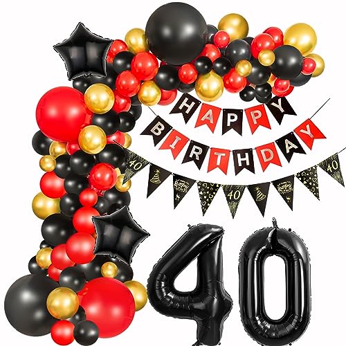 40 Geburtstag Deko Frauen Schwarz Rot deko 40. Geburtstag Frauen, 40 Jahre Geburtstagdeko Luftballons Girlande 40. Geburtstag Frau Schwarz Rot Ballon Girlande Happy 40 Birthday Dekoration Frau von Hongyantech