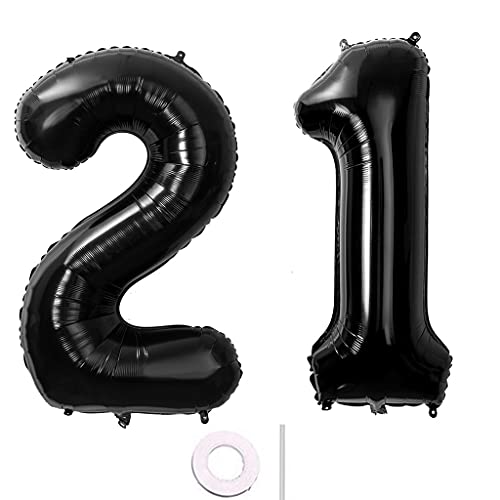 40 Zoll 2 Luftballons Zahle 21 jahre Geburtstag deko Schwarz XXL 100cm Zahlenballon 21 Schwarz Nummer Riesen Folienballon 21 Ballon Zahl 21 Heliumballon Luftballons 21 Geburtstag Deko mann frauen(21) von Hongyantech