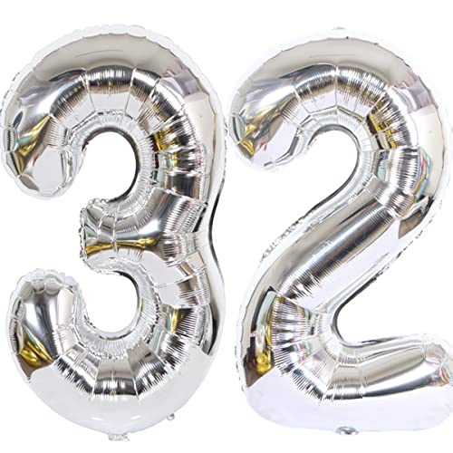 Helium Luftballon 32 Silber Geburtstagsdeko 40" 32 Geburtstag Party Deko Supplies,ballon 32 geburtstag ,32 luftballon silber folienballon 32 geburtstag frau mann ballon 32 geburtstag frauen(32) von Hongyantech