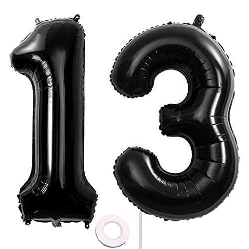 40 Zoll Luftballons Zahle 13 jahre Geburtstag deko Schwarz XXL 100cm Zahlenballon 13 Schwarz Nummer Riesen Folienballon 13 BallonZahl 13 Heliumballon Luftballons 13 Geburtstag Deko Mädchen Junge (13) von Hongyantech