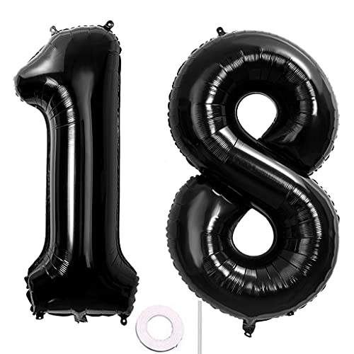 40 Zoll Luftballons Zahle 18 jahre Geburtstag deko Schwarz XXL 100cm Zahlenballon 18 Schwarz Nummer Riesen Folienballon 18 BallonZahl 18 Heliumballon Luftballons 18 Geburtstag Deko Mädchen Junge (18) von Hongyantech