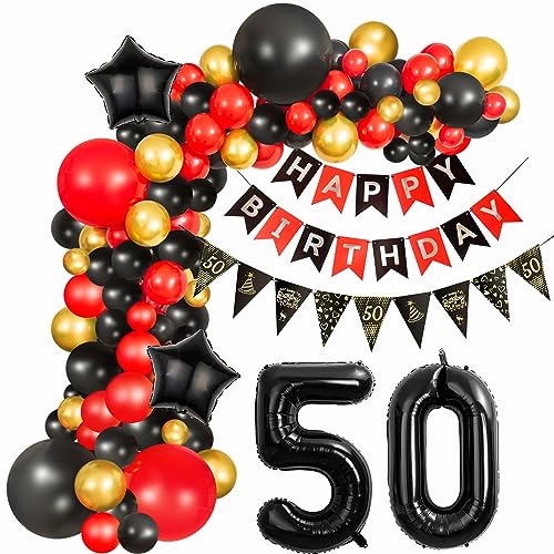 50 Geburtstag Deko Frauen Schwarz Rot deko 50. Geburtstag Frauen, 50 Jahre Geburtstagdeko Luftballons Girlande 50. Geburtstag Frau Schwarz Rot Ballon Girlande Happy 50 Birthday Dekoration Frau von Hongyantech