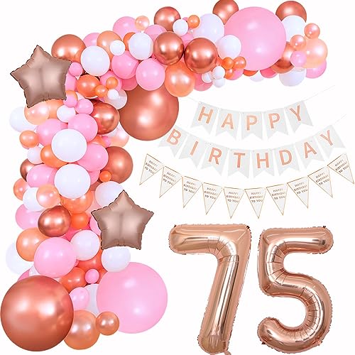 75 Geburtstag Deko Frauen Rosegold Rosa deko 75. Geburtstag Frauen, 75 Jahre Geburtstagdeko Luftballons Girlande 75. Geburtstag Frauen rosegold Ballon Girlande Happy 75 Birthday Dekoration Frau von Hongyantech