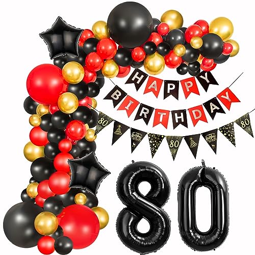 80 Geburtstag Deko Frauen Schwarz Rot deko 80. Geburtstag Frauen, 80 Jahre Geburtstagdeko Luftballons Girlande 80. Geburtstag Frau Schwarz Rot Ballon Girlande Happy 80 Birthday Dekoration Frau von Hongyantech