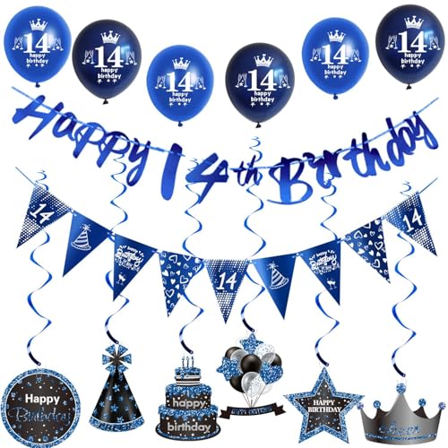 Blau Girlande 14 geburtstag Banner + Dreiecksflaggen + Geburtstag Hängedeko + 6 pcs 14 Geburtstag Luftballons 14 Geburtstag deko für junge,deko 14. Geburtstag junge geburtstagsdeko 14 jahre junge Blau Girlande 14 geburtstag Banner + Dreiecksflaggen + Geburtstag Hängedeko + 6 pcs 14 Geburtstag Luftballons 14 Geburtstag deko für junge,deko 14. Geburtstag junge geburtstagsdeko 14 jahre junge von Hongyantech