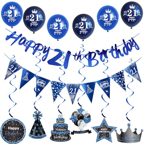 Blau Girlande 21 geburtstag Banner + Dreiecksflaggen + Geburtstag Hängedeko + 6 pcs 21 Geburtstag Luftballons 21 Geburtstag deko für mann,deko 21. Geburtstag mann geburtstagsdeko 21 jahre männer Blau Girlande 21 geburtstag Banner + Dreiecksflaggen + Geburtstag Hängedeko + 6 pcs 21 Geburtstag Luftballons 21 Geburtstag deko für mann,deko 21. Geburtstag mann geburtstagsdeko 21 jahre männer von Hongyantech