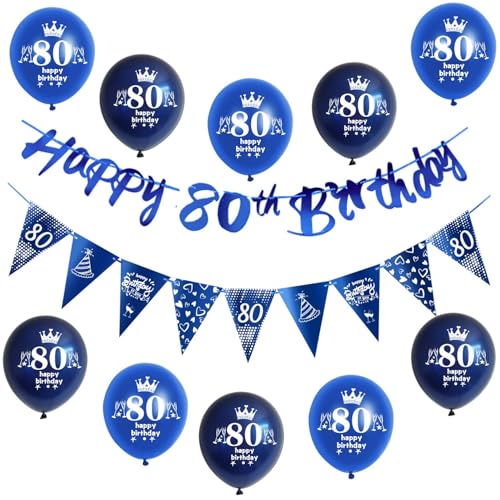 Hongyantech Happy 80. Geburtstag Banner + Dreiecksflaggen + 80 Ballons + Band, Blau, 80. Geburtstag Dekoration für Mann, Geburtstagsdeko 80 Jahre Männer Hongyantech Happy 80. Geburtstag Banner + Dreiecksflaggen + 80 Ballons + Band, Blau, 80. Geburtstag Dekoration für Mann, Geburtstagsdeko 80 Jahre Männer von Hongyantech