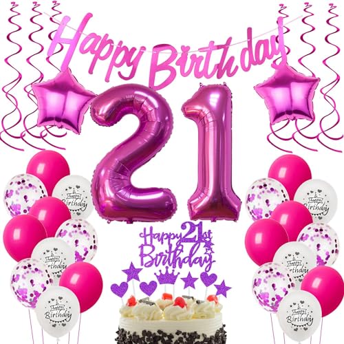 Deko 21. Geburtstag Frauen Luftballons - Rosa Tortendeko und Dekoration für Frau - Geschenk für 21 Jahre von Hongyantech