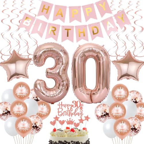 Hongyantech 30. Geburtstag Frauen Deko Rosegold: 32 Zoll '30' Folienballons, Happy Birthday Girlande, Hängedeko, Rosegold Konfetti & Latex Luftballons, Tortendeko Set mit Krone, Herzen & Sternen Hongyantech 30. Geburtstag Frauen Deko Rosegold: 32 Zoll '30' Folienballons, Happy Birthday Girlande, Hängedeko, Rosegold Konfetti & Latex Luftballons, Tortendeko Set mit Krone, Herzen & Sternen von Hongyantech