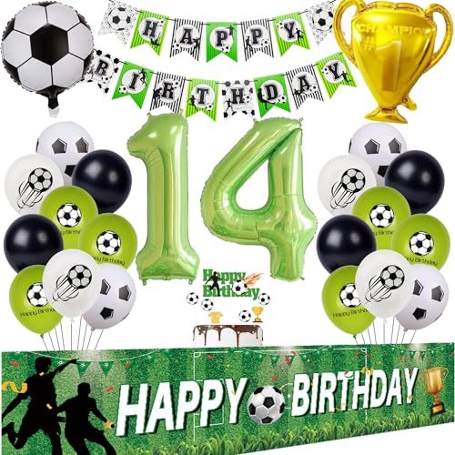 Fußball 14. Geburtstag Deko - Luftballon, Hintergrund, Party Deko Set für Jungen - Grün von Hongyantech
