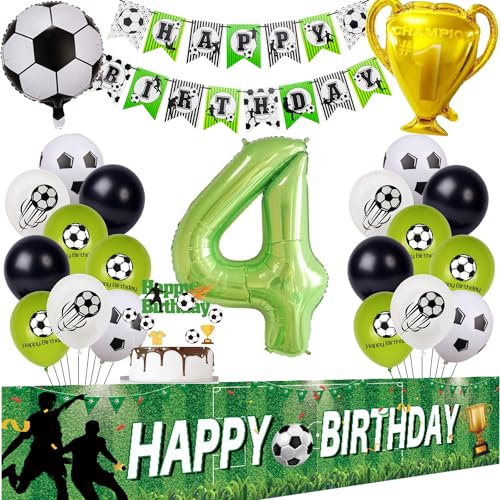 Fußball 4. Geburtstag Deko Set - Luftballons, Hintergrund, Party Deko für Jungen - Grün Fußball 4. Geburtstag Deko Set - Luftballons, Hintergrund, Party Deko für Jungen - Grün von Hongyantech