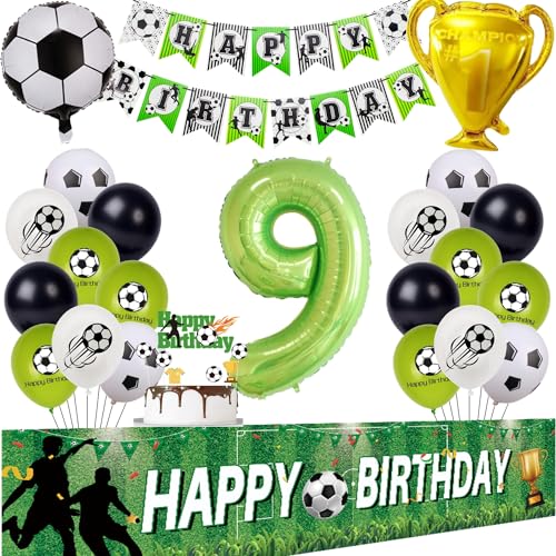 Fußball 9. Geburtstag Deko - Luftballon, Grün Geburtstagsdeko für Jungen 9 Jahre, Ballon, Hintergrund, Party Deko von Hongyantech