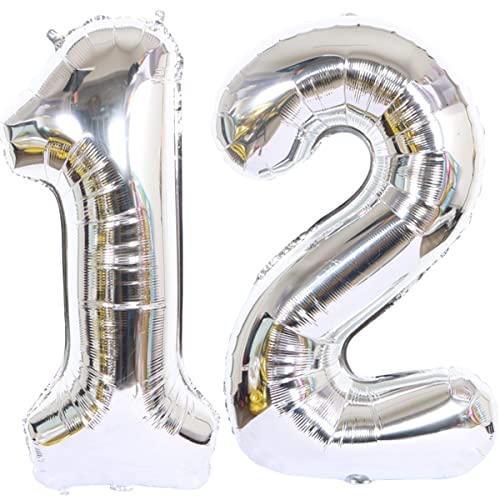 Helium Luftballon 12 Silber Geburtstagsdeko 40" 12 Geburtstag Party Dekoration Supplies,ballon 12 geburtstag ,12 luftballon silber,folienballon 12 geburtstag mädchen Junge ballon 12 geburtstag(12) von Hongyantech