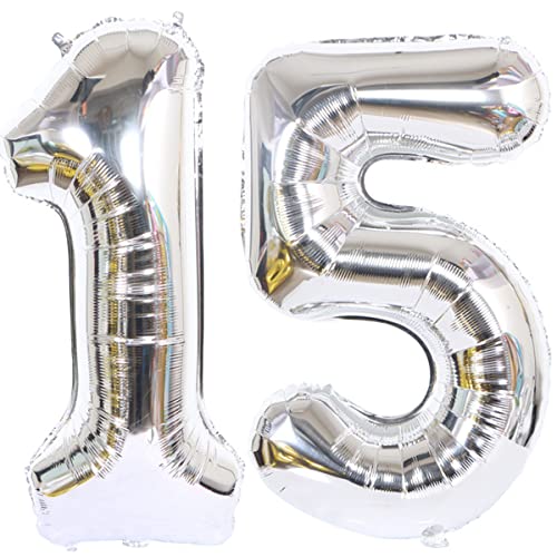 Helium Luftballon 15 Silber Geburtstagsdeko 40" 15 Geburtstag Party Dekoration Supplies,ballon 15 geburtstag ,15 luftballon silber,folienballon 15 geburtstag mädchen Junge ballon 15 geburtstag(15) von Hongyantech