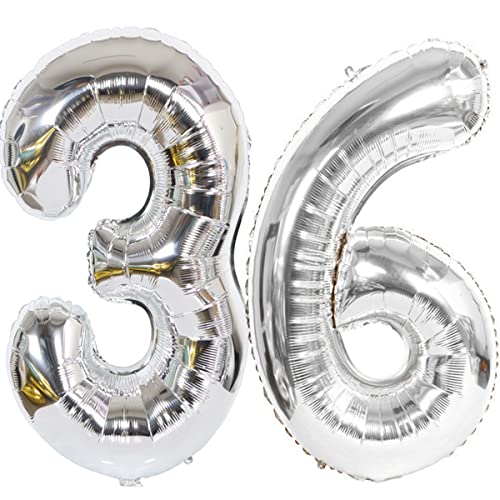 Helium Luftballon 36 Silber Geburtstagsdeko 40" 36 Geburtstag Party Deko Supplies,ballon 36 geburtstag,36 luftballon silber folienballon 36 geburtstag frau mann ballon 36 geburtstag frauen(36) von Hongyantech