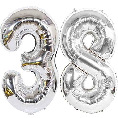 Helium Luftballon 38 Silber Geburtstagsdeko 40" 38 Geburtstag Party Deko Supplies,ballon 38 geburtstag,38 luftballon silber folienballon 38 geburtstag frau mann ballon 38 geburtstag frauen(38) von Hongyantech